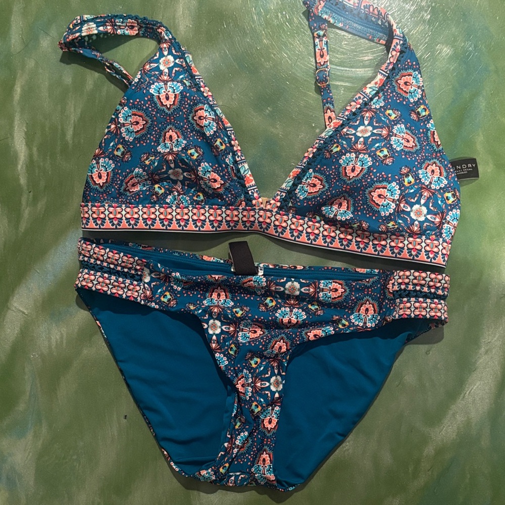 Laundry By Shelli Segal Teal and Pink Floral Bikini